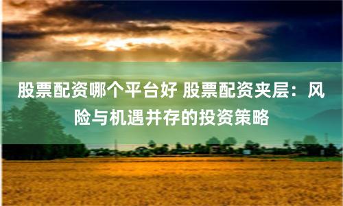 股票配资哪个平台好 股票配资夹层：风险与机遇并存的投资策略